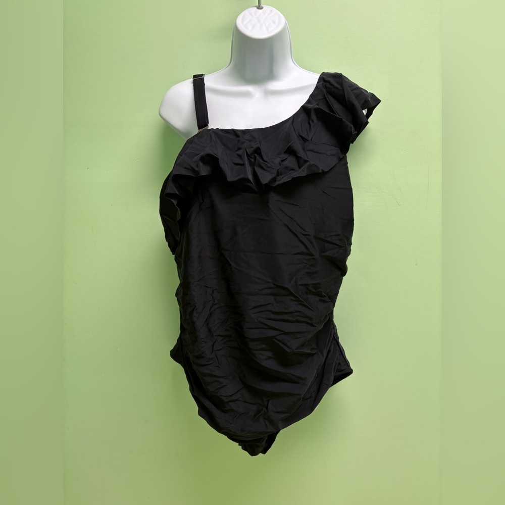 Black Ruffled One-Shoulder swimsuit #P149